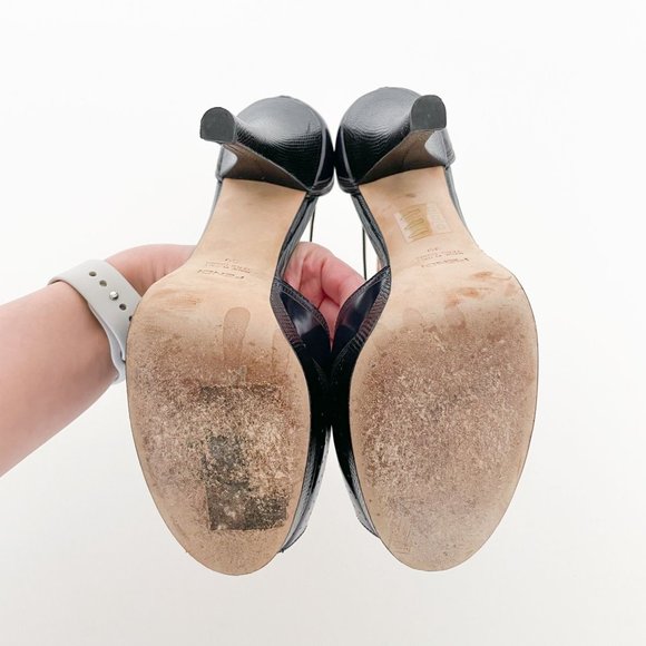 Fendi T-Strap Platform Sandal Navy Size 39 US 9 Blue Laser Cut Peep Toe Heel - Picture 12 of 13